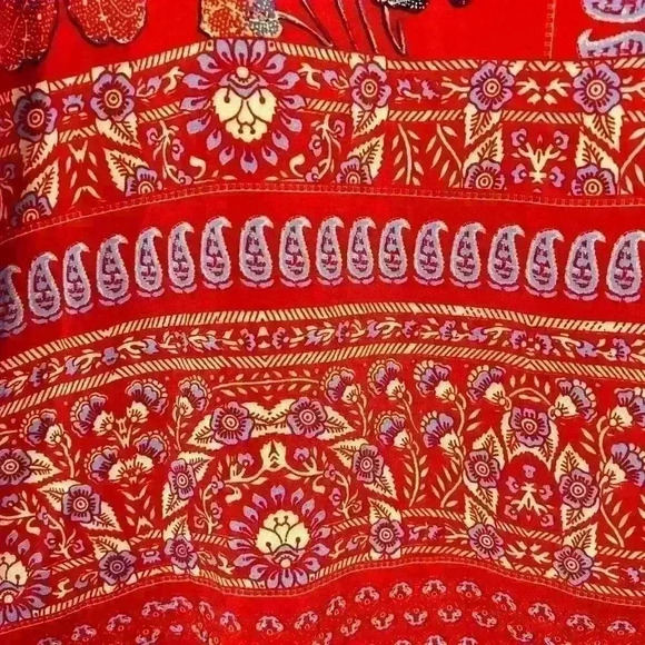 VANESSA VIRGINIA Red Bell Sleeve 100% Silk Peasant Dress Flowy Relaxed Women 4P - Picture 8 of 12